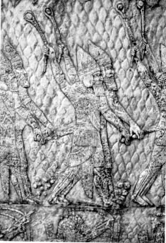 Esarhaddon - Assyrian Warriors with Slings Engraving